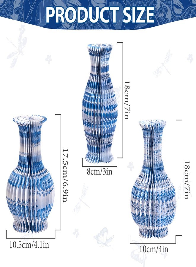 Homarkable 3 Pcs Blue and White Paper Honeycomb Vase, Foldable Decorative Vase with Magnetic Closure, Chinoiserie Décor Vase, Reusable Table Centerpiece for Wedding, Baby Shower, Home Decor - Image 2